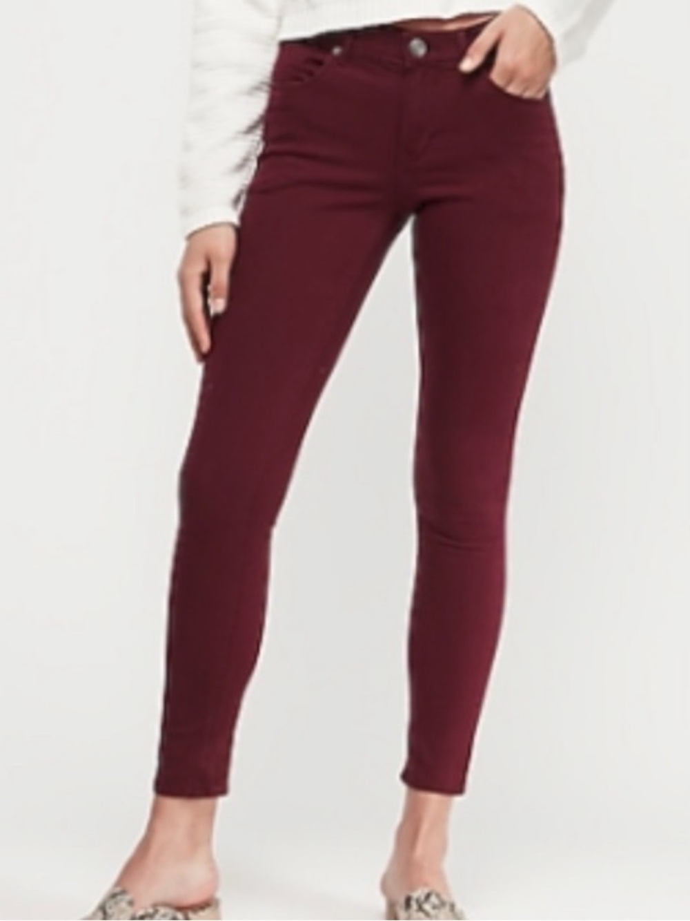 Women’s Express Stretch Soft Mid Rise Skinny Legging Size 10 Long Burgundy